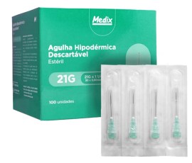 Agulha Hipodérmica Descartável 30 X 0,80 Mm (Verde) 21G X 11/4 - 100 Unid - Medix 